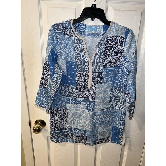 J MCLAUGHLIN Top Womens S Pullover Paisley Tunic Casual Longline Patchwork boho - Picture 3 of 8